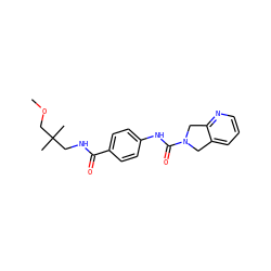 COCC(C)(C)CNC(=O)c1ccc(NC(=O)N2Cc3cccnc3C2)cc1 ZINC000167890992