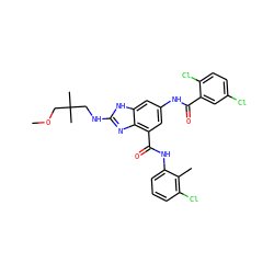 COCC(C)(C)CNc1nc2c(C(=O)Nc3cccc(Cl)c3C)cc(NC(=O)c3cc(Cl)ccc3Cl)cc2[nH]1 ZINC000205656524