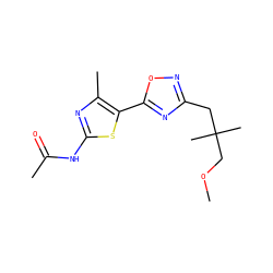 COCC(C)(C)Cc1noc(-c2sc(NC(C)=O)nc2C)n1 ZINC000103253763