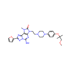 COCC(C)(C)Oc1ccc(N2CCN(CCn3c(=O)n(C)c4c3nc(N)n3nc(-c5ccco5)nc43)CC2)cc1 ZINC000148688491