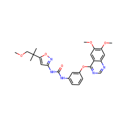 COCC(C)(C)c1cc(NC(=O)Nc2cccc(Oc3ncnc4cc(OC)c(OC)cc34)c2)no1 ZINC000084668608