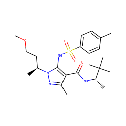 COCC[C@H](C)n1nc(C)c(C(=O)N[C@@H](C)C(C)(C)C)c1NS(=O)(=O)c1ccc(C)cc1 ZINC000082158165