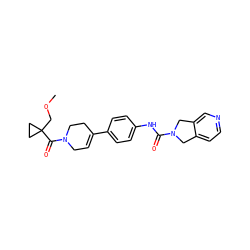 COCC1(C(=O)N2CC=C(c3ccc(NC(=O)N4Cc5ccncc5C4)cc3)CC2)CC1 ZINC000167314121