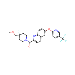 COCC1(F)CCN(C(=O)c2ccc3cc(Oc4ccc(C(F)(F)F)cn4)ccc3n2)CC1 ZINC001772607247