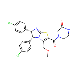 COCC1=C(C(=O)N2CCNC(=O)C2)SC2=N[C@@H](c3ccc(Cl)cc3)[C@@H](c3ccc(Cl)cc3)N21 ZINC000088343733