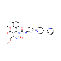 COCC1=C(C(=O)OC)[C@H](c2ccc(F)c(F)c2)N(C(=O)N[C@H]2CC[C@@H](N3CCC(c4ccccn4)CC3)C2)C(=O)N1 ZINC000029559454