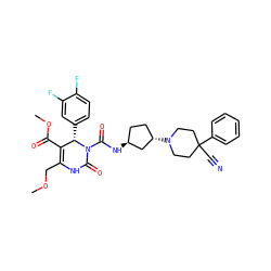 COCC1=C(C(=O)OC)[C@H](c2ccc(F)c(F)c2)N(C(=O)N[C@H]2CC[C@H](N3CCC(C#N)(c4ccccc4)CC3)C2)C(=O)N1 ZINC000029551794