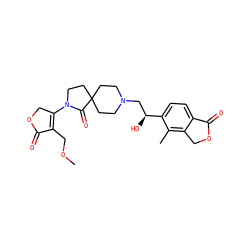 COCC1=C(N2CCC3(CCN(C[C@H](O)c4ccc5c(c4C)COC5=O)CC3)C2=O)COC1=O ZINC000206825485