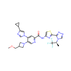 COCC1CN(c2cnc(C(=O)Nc3csc(-c4nncn4[C@@H](C)C(F)(F)F)n3)cc2-n2cnc(C3CC3)c2)C1 ZINC001772596047