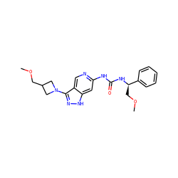 COCC1CN(c2n[nH]c3cc(NC(=O)N[C@H](COC)c4ccccc4)ncc23)C1 ZINC000210788695