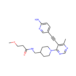 COCCC(=O)NCC1CCN(c2ncnc(C)c2C#Cc2ccc(N)nc2)CC1 ZINC000149159768