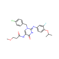 COCCC(=O)Nc1cn(Cc2ccc(Cl)cc2)c(=Nc2ccc(OC(C)C)c(F)c2)[nH]c1=O ZINC001772619643