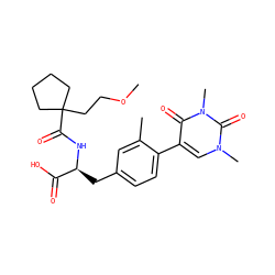 COCCC1(C(=O)N[C@@H](Cc2ccc(-c3cn(C)c(=O)n(C)c3=O)c(C)c2)C(=O)O)CCCC1 ZINC000095590696