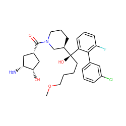 COCCCC[C@@](O)(c1cccc(F)c1-c1cccc(Cl)c1)[C@@H]1CCCN(C(=O)[C@@H]2C[C@H](O)[C@H](N)C2)C1 ZINC000072116616