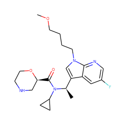 COCCCCn1cc([C@@H](C)N(C(=O)[C@H]2CNCCO2)C2CC2)c2cc(F)cnc21 ZINC000204336058