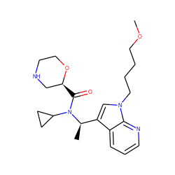 COCCCCn1cc([C@@H](C)N(C(=O)[C@H]2CNCCO2)C2CC2)c2cccnc21 ZINC000216067592