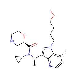 COCCCCn1cc([C@@H](C)N(C(=O)[C@H]2CNCCO2)C2CC2)c2nccc(C)c21 ZINC001772651767