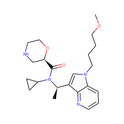 COCCCCn1cc([C@@H](C)N(C(=O)[C@H]2CNCCO2)C2CC2)c2ncccc21 ZINC000220208285