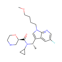 COCCCCn1cc([C@H](C)N(C(=O)[C@H]2CNCCO2)C2CC2)c2cc(F)cnc21 ZINC000216046239