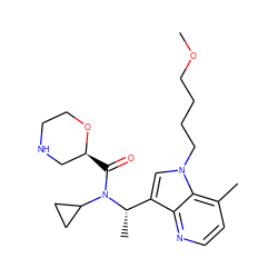 COCCCCn1cc([C@H](C)N(C(=O)[C@H]2CNCCO2)C2CC2)c2nccc(C)c21 ZINC001772636307