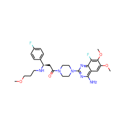 COCCCN[C@H](CC(=O)N1CCN(c2nc(N)c3cc(OC)c(OC)c(F)c3n2)CC1)c1ccc(F)cc1 ZINC000210879313