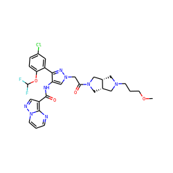 COCCCN1C[C@H]2CN(C(=O)Cn3cc(NC(=O)c4cnn5cccnc45)c(-c4cc(Cl)ccc4OC(F)F)n3)C[C@H]2C1 ZINC001772603373
