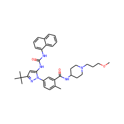 COCCCN1CCC(NC(=O)c2cc(-n3nc(C(C)(C)C)cc3NC(=O)Nc3cccc4ccccc34)ccc2C)CC1 ZINC000064539458