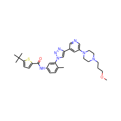 COCCCN1CCN(c2cncc(-c3cn(-c4cc(NC(=O)c5ccc(C(C)(C)C)s5)ccc4C)nn3)c2)CC1 ZINC000118866436