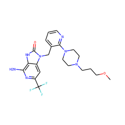COCCCN1CCN(c2ncccc2Cn2c(=O)[nH]c3c(N)nc(C(F)(F)F)cc32)CC1 ZINC000072123214