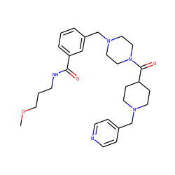 COCCCNC(=O)c1cccc(CN2CCN(C(=O)C3CCN(Cc4ccncc4)CC3)CC2)c1 ZINC000058592276