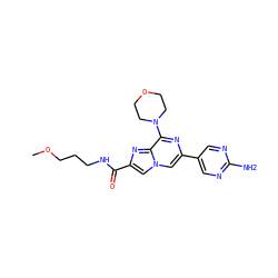 COCCCNC(=O)c1cn2cc(-c3cnc(N)nc3)nc(N3CCOCC3)c2n1 ZINC000084671717