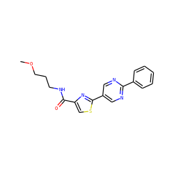 COCCCNC(=O)c1csc(-c2cnc(-c3ccccc3)nc2)n1 ZINC000118717821