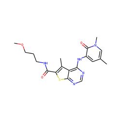 COCCCNC(=O)c1sc2ncnc(Nc3cc(C)cn(C)c3=O)c2c1C ZINC000299865255