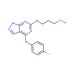 COCCCNc1nc(Nc2ccc(F)cc2)c2cn[nH]c2n1 ZINC000096928141