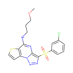 COCCCNc1nc2c(S(=O)(=O)c3cccc(Cl)c3)nnn2c2ccsc12 ZINC000020922302