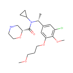 COCCCOc1cc([C@@H](C)N(C(=O)[C@H]2CNCCO2)C2CC2)cc(Cl)c1OC ZINC000204329453