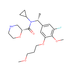 COCCCOc1cc([C@@H](C)N(C(=O)[C@H]2CNCCO2)C2CC2)cc(F)c1OC ZINC001772624050