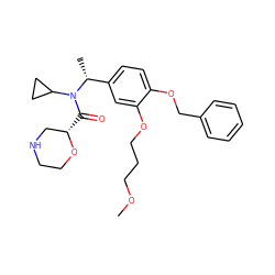 COCCCOc1cc([C@@H](C)N(C(=O)[C@H]2CNCCO2)C2CC2)ccc1OCc1ccccc1 ZINC001772635501