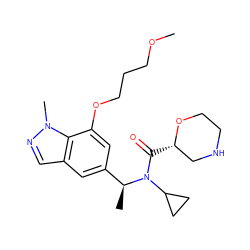 COCCCOc1cc([C@H](C)N(C(=O)[C@H]2CNCCO2)C2CC2)cc2cnn(C)c12 ZINC000204336729