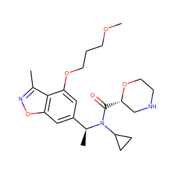 COCCCOc1cc([C@H](C)N(C(=O)[C@H]2CNCCO2)C2CC2)cc2onc(C)c12 ZINC000204311218