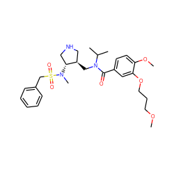 COCCCOc1cc(C(=O)N(C[C@@H]2CNC[C@H]2N(C)S(=O)(=O)Cc2ccccc2)C(C)C)ccc1OC ZINC000169225080