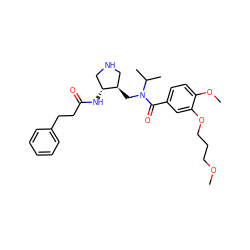 COCCCOc1cc(C(=O)N(C[C@@H]2CNC[C@H]2NC(=O)CCc2ccccc2)C(C)C)ccc1OC ZINC000144325864