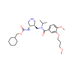 COCCCOc1cc(C(=O)N(C[C@@H]2CNC[C@H]2NC(=O)OCC2CCCCC2)C(C)C)ccc1OC ZINC000144004820