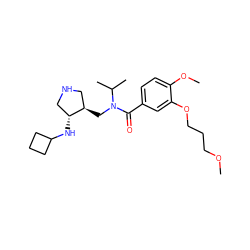 COCCCOc1cc(C(=O)N(C[C@@H]2CNC[C@H]2NC2CCC2)C(C)C)ccc1OC ZINC000143675760