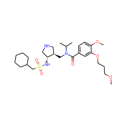 COCCCOc1cc(C(=O)N(C[C@@H]2CNC[C@H]2NS(=O)(=O)CC2CCCCC2)C(C)C)ccc1OC ZINC000144215020