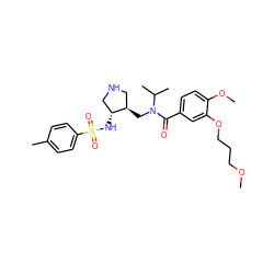COCCCOc1cc(C(=O)N(C[C@@H]2CNC[C@H]2NS(=O)(=O)c2ccc(C)cc2)C(C)C)ccc1OC ZINC000166213296
