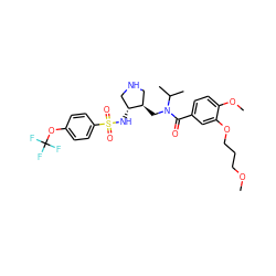 COCCCOc1cc(C(=O)N(C[C@@H]2CNC[C@H]2NS(=O)(=O)c2ccc(OC(F)(F)F)cc2)C(C)C)ccc1OC ZINC000144274339