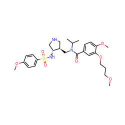 COCCCOc1cc(C(=O)N(C[C@@H]2CNC[C@H]2NS(=O)(=O)c2ccc(OC)cc2)C(C)C)ccc1OC ZINC000208715139