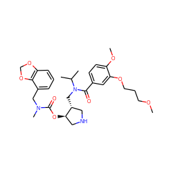 COCCCOc1cc(C(=O)N(C[C@@H]2CNC[C@H]2OC(=O)N(C)Cc2cccc3c2OCO3)C(C)C)ccc1OC ZINC000299854669