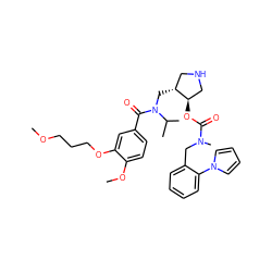 COCCCOc1cc(C(=O)N(C[C@@H]2CNC[C@H]2OC(=O)N(C)Cc2ccccc2-n2cccc2)C(C)C)ccc1OC ZINC000299863373